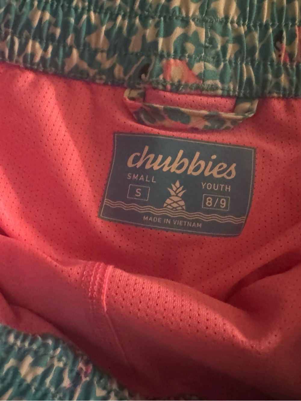 chubbies Kids Swim Trunks Teal w/ Pink Flamingo Print. Neon pink built  brief - Picture 2 of 2